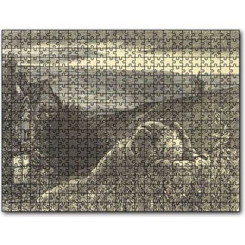 Cakapuzzle Şato Tepeler Yeldeğirmeni ve Uzanan Adam 120 Parça Ahşap Puzzle