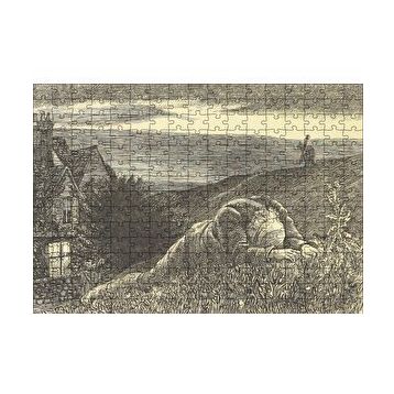 Cakapuzzle Şato Tepeler Yeldeğirmeni ve Uzanan Adam 120 Parça Ahşap Puzzle