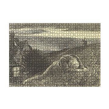 Cakapuzzle Şato Tepeler Yeldeğirmeni ve Uzanan Adam 120 Parça Ahşap Puzzle