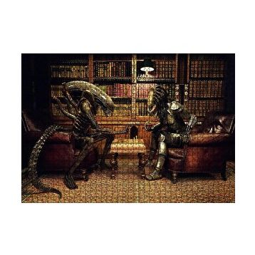 Cakapuzzle Satranç Oynayan Alien ve Avcı 120 Parça Ahşap Puzzle