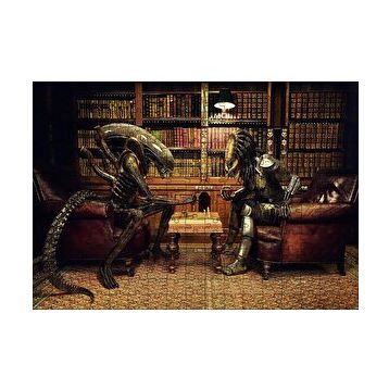 Cakapuzzle Satranç Oynayan Alien ve Avcı 120 Parça Ahşap Puzzle