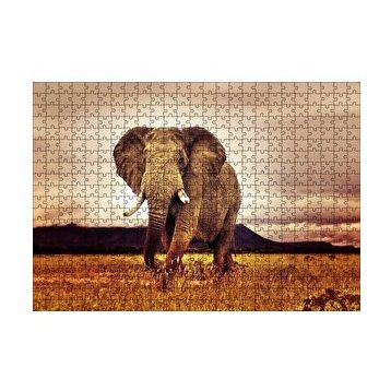 Cakapuzzle Savanada Günbatımı ve Erkek Fil 120 Parça Ahşap Puzzle