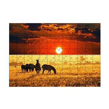 Cakapuzzle Savanada Günbatımı ve Zebralar 120 Parça Ahşap Puzzle