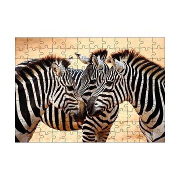 Cakapuzzle Savanada Üç Kafadar Zebra Yakın Plan 120 Parça Ahşap Puzzle