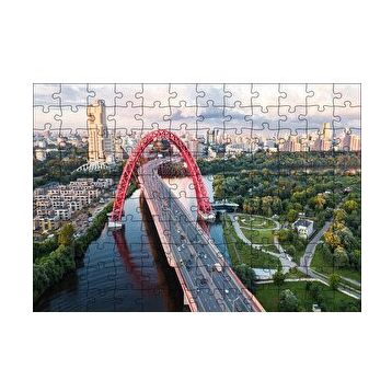 Cakapuzzle Şehir Ağaçlar Nehir ve Kırmızı Köprü 120 Parça Ahşap Puzzle