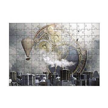 Cakapuzzle Şehir Saat Balon Fantastik 120 Parça Ahşap Puzzle
