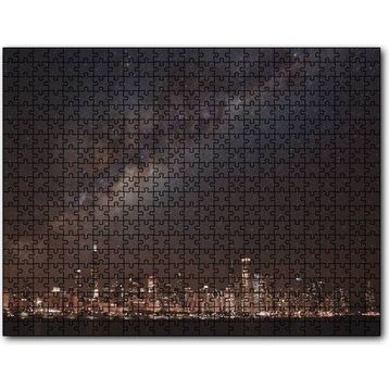 Cakapuzzle Şehrin Gece Manzarası ve Gökyüzünde Samanyolu 120 Parça Ahşap Puzzle