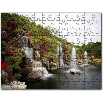 Cakapuzzle Şelale Fıskiyeler Ağaçlar ve Açelyalar 120 Parça Ahşap Puzzle