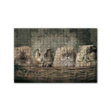 Cakapuzzle Sepetin İçinde Üç Kedi ve Bir Baykuş 120 Parça Ahşap Puzzle