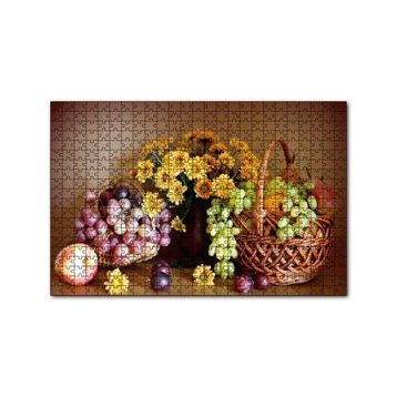Cakapuzzle Sepette Meyvalar Vazoda Çiçek Görseli 120 Parça Ahşap Puzzle