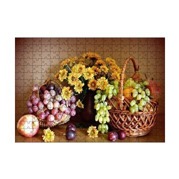 Cakapuzzle Sepette Meyvalar Vazoda Çiçek Görseli 120 Parça Ahşap Puzzle