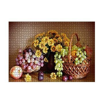 Cakapuzzle Sepette Meyvalar Vazoda Çiçek Görseli 120 Parça Ahşap Puzzle