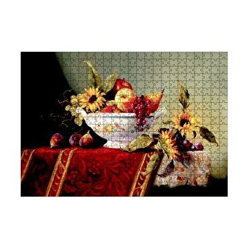 Cakapuzzle Seramik Tabakta Taze Meyveler ve Çiçekler 120 Parça Ahşap Puzzle