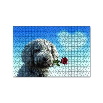 Cakapuzzle Sevimli Köpek Gül Kalp Aşk 120 Parça Ahşap Puzzle