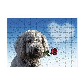 Cakapuzzle Sevimli Köpek Gül Kalp Aşk 120 Parça Ahşap Puzzle