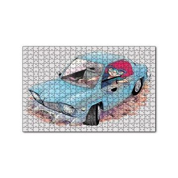 Cakapuzzle Sevimli Mavi Aracıyla Gözlüklü Anne 120 Parça Ahşap Puzzle