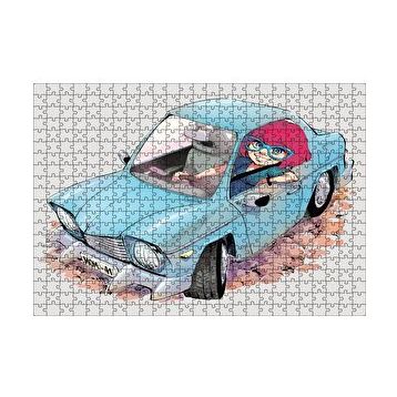 Cakapuzzle Sevimli Mavi Aracıyla Gözlüklü Anne 120 Parça Ahşap Puzzle
