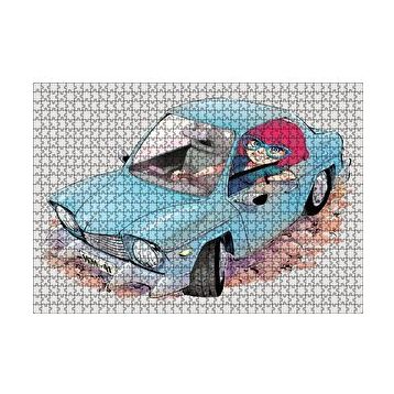 Cakapuzzle Sevimli Mavi Aracıyla Gözlüklü Anne 120 Parça Ahşap Puzzle