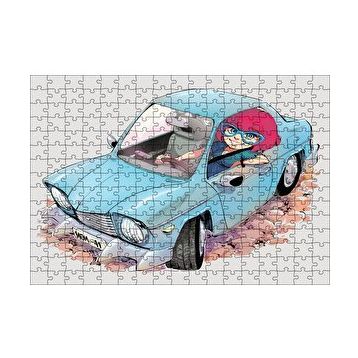 Cakapuzzle Sevimli Mavi Aracıyla Gözlüklü Anne 120 Parça Ahşap Puzzle