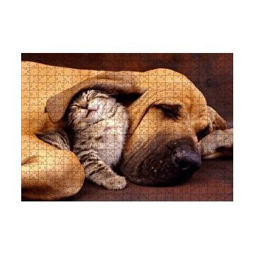 Cakapuzzle Sevimli Sharpy Köpek ve Yavru Kedi 120 Parça Ahşap Puzzle