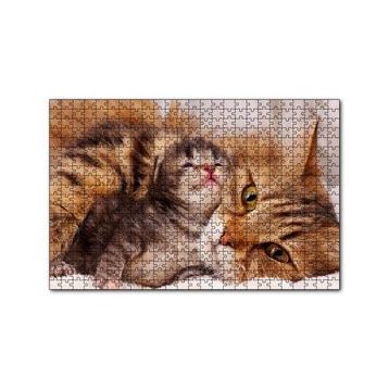 Cakapuzzle Sevimli Tekir ve Minicik Yavrusu Yakın Çekim 120 Parça Ahşap Puzzle