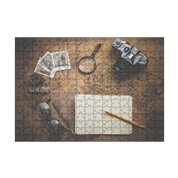 Cakapuzzle Seyahat Eşyaları ve Dünya Haritası 120 Parça Ahşap Puzzle