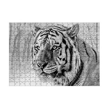 Cakapuzzle Sibirya Kaplanı Siyah Beyaz Yakın Çekim 120 Parça Ahşap Puzzle