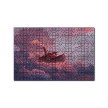 Cakapuzzle Şirin Balıkçı Teknesi ve Mor Pembe Bulutlar 120 Parça Ahşap Puzzle