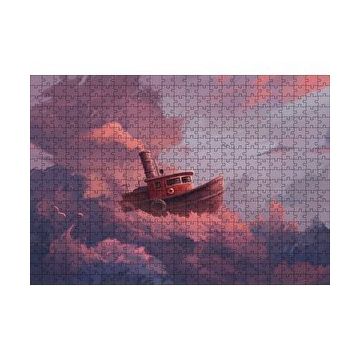 Cakapuzzle Şirin Balıkçı Teknesi ve Mor Pembe Bulutlar 120 Parça Ahşap Puzzle
