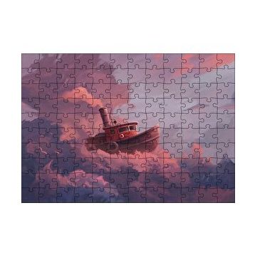 Cakapuzzle Şirin Balıkçı Teknesi ve Mor Pembe Bulutlar 120 Parça Ahşap Puzzle