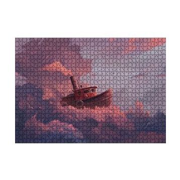 Cakapuzzle Şirin Balıkçı Teknesi ve Mor Pembe Bulutlar 120 Parça Ahşap Puzzle