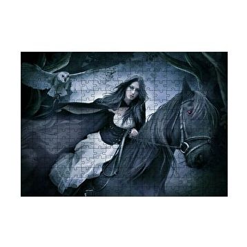 Cakapuzzle Siyah Atlı Gotik Kız ve Baykuş 120 Parça Ahşap Puzzle