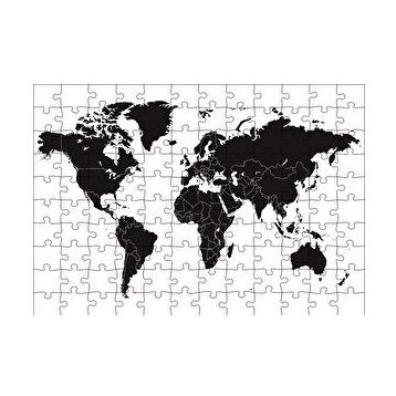 Cakapuzzle Siyah Beyaz Dünya Haritası 120 Parça Ahşap Puzzle