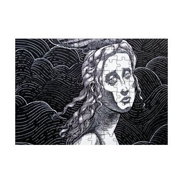 Cakapuzzle Siyah Beyaz Gravür Hüzünlü Bakışlı Kadın 120 Parça Ahşap Puzzle