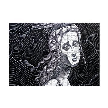 Cakapuzzle Siyah Beyaz Gravür Hüzünlü Bakışlı Kadın 120 Parça Ahşap Puzzle