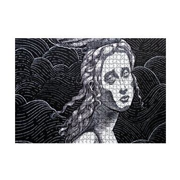 Cakapuzzle Siyah Beyaz Gravür Hüzünlü Bakışlı Kadın 120 Parça Ahşap Puzzle