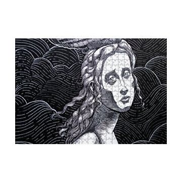 Cakapuzzle Siyah Beyaz Gravür Hüzünlü Bakışlı Kadın 120 Parça Ahşap Puzzle