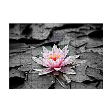 Cakapuzzle Siyah Beyaz Lotus Yaprakları ve Pembe Nilüfer Çiçeği 120 Parça Ahşap Puzzle