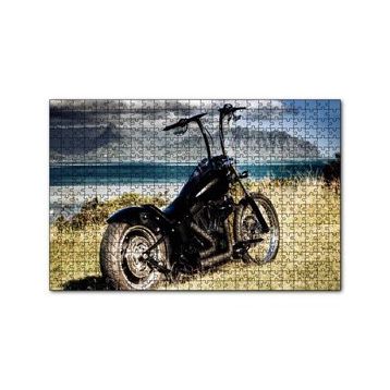 Cakapuzzle Siyah Chopper Motorsiklet Deniz ve Dağlar 120 Parça Ahşap Puzzle