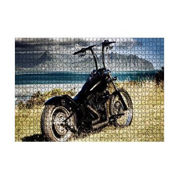 Cakapuzzle Siyah Chopper Motorsiklet Deniz ve Dağlar 120 Parça Ahşap Puzzle
