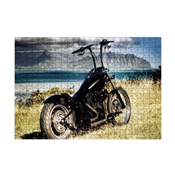 Cakapuzzle Siyah Chopper Motorsiklet Deniz ve Dağlar 120 Parça Ahşap Puzzle