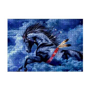 Cakapuzzle Siyah Kızılderili Atı ve Bulutlu Gökler 120 Parça Ahşap Puzzle