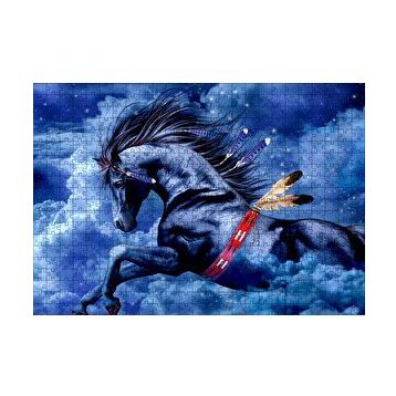 Cakapuzzle Siyah Kızılderili Atı ve Bulutlu Gökler 120 Parça Ahşap Puzzle