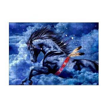 Cakapuzzle Siyah Kızılderili Atı ve Bulutlu Gökler 120 Parça Ahşap Puzzle
