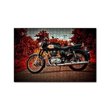 Cakapuzzle Siyah Motorsiklet ve Sonbahar Rengi Ağaçlar 120 Parça Ahşap Puzzle