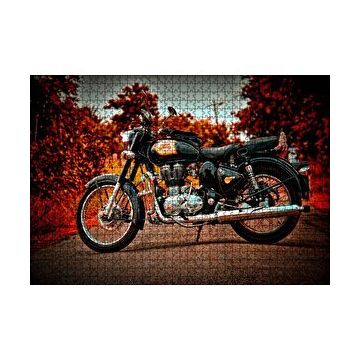Cakapuzzle Siyah Motorsiklet ve Sonbahar Rengi Ağaçlar 120 Parça Ahşap Puzzle