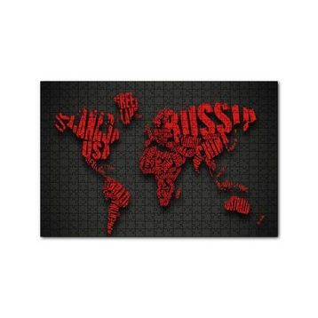 Cakapuzzle Siyah Zemin Kırmızı Dünya Haritası ve Ülke İsimleri 120 Parça Ahşap Puzzle