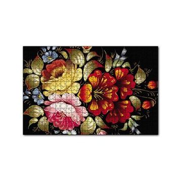 Cakapuzzle Siyah Zeminde Dijital Çizim Renkli Çiçekler 120 Parça Ahşap Puzzle