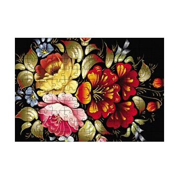 Cakapuzzle Siyah Zeminde Dijital Çizim Renkli Çiçekler 120 Parça Ahşap Puzzle