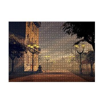 Cakapuzzle Sokak Lambaları Bulutlar ve Şapkalı Adam 120 Parça Ahşap Puzzle